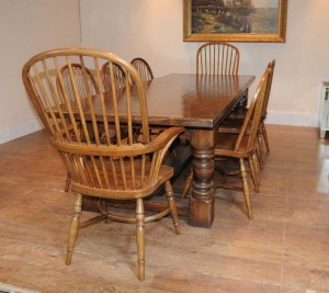 Oak Refectory Table Windsor Chair Set Farmhouse Kitchen