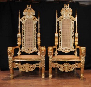 Pair Gilt XL George II Thrones Arm Chairs Armchairs Seats