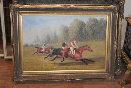 Ölgemälde Horse Race Jockey Landscape