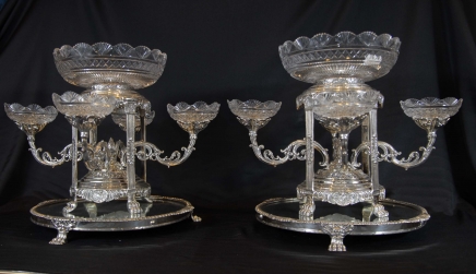 Pair Sheffield Silver PlateD Epergnes Pair Sheffield Silver PlateD Epergnes