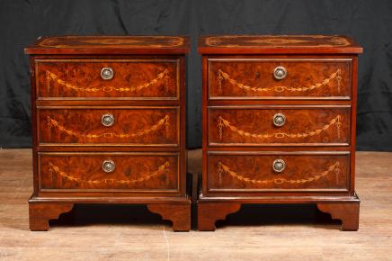 Pair Regency Bedside Chests Cabinets Tables Walnut Inlay Nightstands