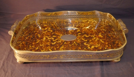 ENGLISH SILVERPLATE BUTLERS TRAY WITH FAUX TORTOISESHELL ENGLISH SILVERPLATE BUTLERS TRAY WITH FAUX TORTOISESHELL