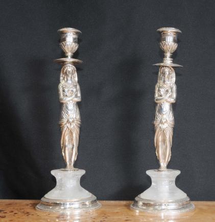 FRENCH EMPIRE SILVER PLATE PHARO CANDLESTICKS CANDLES FRENCH EMPIRE SILVER PLATE PHARO CANDLESTICKS CANDLES