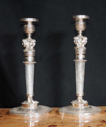 PAIR EMPIRE PHARO SILVER PLATE CANDLESTICKS CANDLES PAIR EMPIRE PHARO SILVER PLATE CANDLESTICKS CANDLES
