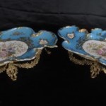 PAIR FRENCH SEVRES PORCELAIN PLATES ORMOLU STANDS DISH