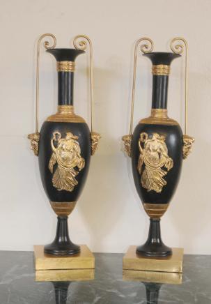 Pair Classic Empire Marble Urns Ormolu Maiden Amphora Vase Pair Classic Empire Marble Urns Ormolu Maiden Amphora Vase