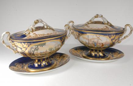 Pair French Limoges Porcelain Tureens Dishes Bowls Pair French Limoges Porcelain Tureens Dishes Bowls
