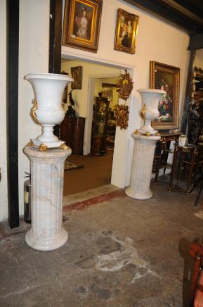 Pair Italian Marble Campana Urns Classic Planters Pair Italian Marble Campana Urns Classic Planters