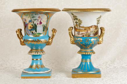 Pair Meissen Porcelain Campana Urns Vases Planters Pottery Pair Meissen Porcelain Campana Urns Vases Planters Pottery