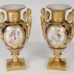Pair Paris Sevres Gold Maiden Urns Porcelain