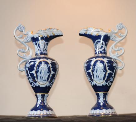 Pair Pate Sur Pate German Porcelain Urn Jugs Pair Pate Sur Pate German Porcelain Urn Jugs
