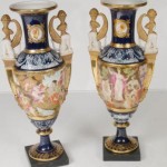Pair Sevres Bisque Griffin Urns Classic French