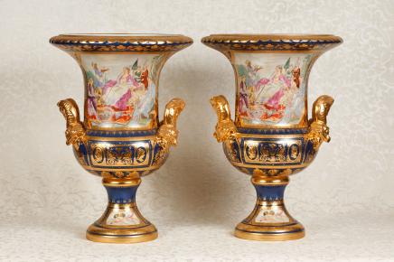 Pair Sevres Porcelain Campana Urns Planters Pots Serpent Pair Sevres Porcelain Campana Urns Planters Pots Serpent