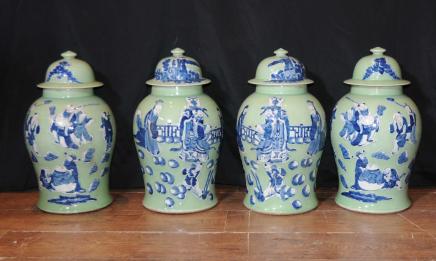 SET 4 NANKING POTTREY CHINESE GINGER JARS URNS PORCELAIN SET 4 NANKING POTTREY CHINESE GINGER JARS URNS PORCELAIN