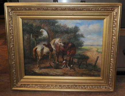 Victorian Oil Painting Horses Pastoral Landscape Art Dog English Victorian Oil Painting Horses Pastoral Landscape Art Dog English