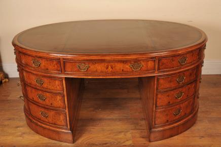 Walnut Victorian Oval Partners Desk Desks