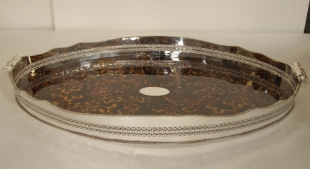 XL FAUX TORTOISE SHELL SILVERPLATE BUTLERS TRAY PLATTER XL FAUX TORTOISE SHELL SILVERPLATE BUTLERS TRAY PLATTER