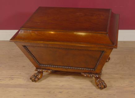 Antique English Mahogany Chippendale Carved Wine Cooler Box Antique English Mahogany Chippendale Carved Wine Cooler Box