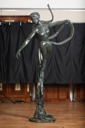 XL Art Nouveau Bronze Dancer Female Figurine Statue Garden Art French Nude XL Art Nouveau Bronze Dancer Female Figurine Statue Garden Art French Nude