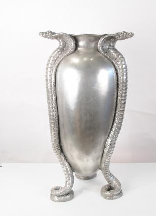 French Art Nouveau Silver Bronze Snake Serpent Urn Vase Jean Dunand French Art Nouveau Silver Bronze Snake Serpent Urn Vase Jean Dunand