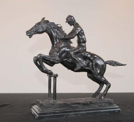 French Bronze Horse Jockey Bonheur Horses Jump Statue French Bronze Horse Jockey Bonheur Horses Jump Statue