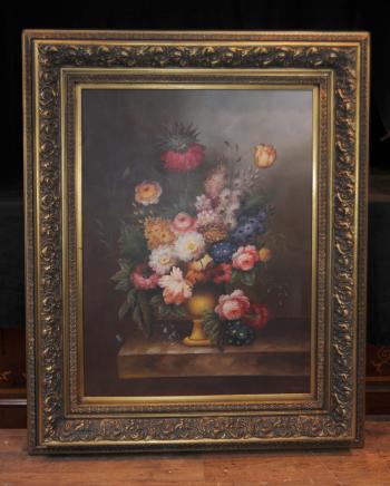 Large Dutch Oil Painting Floral Still Life Art Gilt Frame Large Dutch Oil Painting Floral Still Life Art Gilt Frame