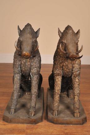 PAIR 3FT BRONZE CELTIC BOARS SIGNED A CANOVA PAIR 3FT BRONZE CELTIC BOARS SIGNED A CANOVA