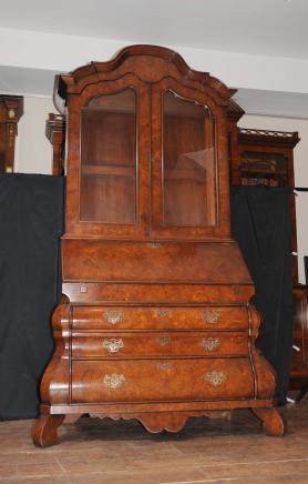 English Victorian Walnut Bureau Bookcase Bombe Desk Dutch Style English Victorian Walnut Bureau Bookcase Bombe Desk Dutch Style