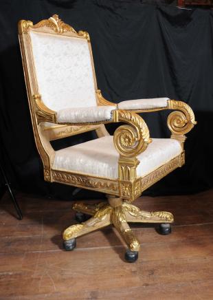 Large French Gilt Swivel Office Arm Chair Throne Fauteil Louis XV Large French Gilt Swivel Office Arm Chair Throne Fauteil Louis XV