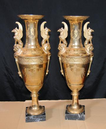 Pair Sevres Porcelain Gold Amphora Vases Urns Winged Griffin Pair Sevres Porcelain Gold Amphora Vases Urns Winged Griffin