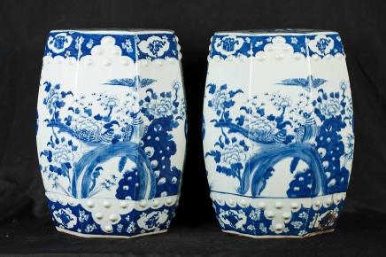 Paar Nanking Blue White Porcelain Hocker Sitze chinesischen Pottery Paar Nanking Blue White Porcelain Hocker Sitze chinesischen Pottery