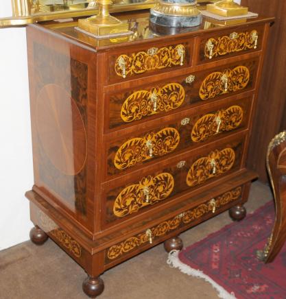 French Walnut Inlay Regency Chest Drawers