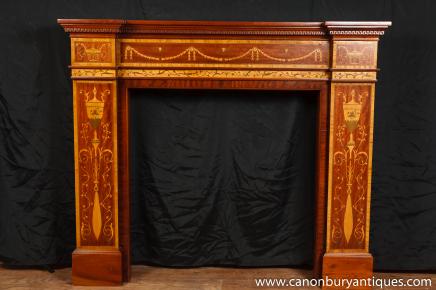 Edwardian Sheraton Fireplace Fire Place Mahogany Inlay