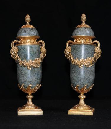 French Empire Marble Gilt Urns Ormolu Campana Urn