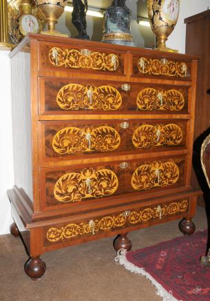 French Walnut Inlay Regency Chest Drawers