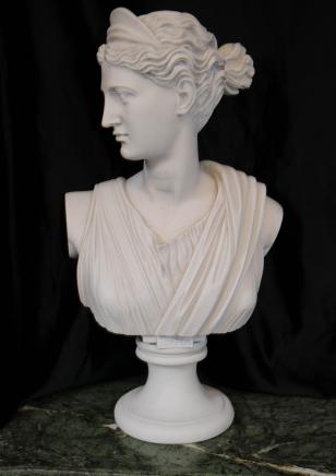 Hand Carved Italian Bust Goddess Diana Faux Marble Hand Carved Italian Bust Goddess Diana Faux Marble