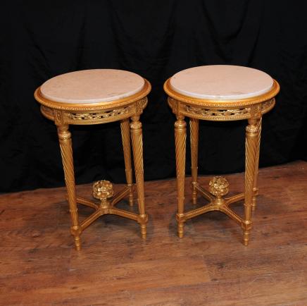 Pair French Empire Gilt Side Cocktail Tables Pair French Empire Gilt Side Cocktail Tables