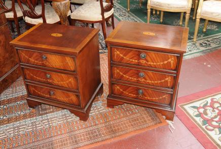 Pair Regency Sheraton Chests Bedside Cabinets Drawers Nightstands