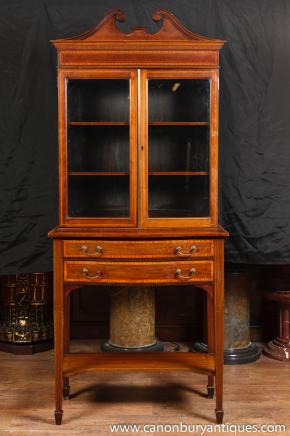 Antique Edwardian Vitrine Bücherschrank Flamme Mahagoni