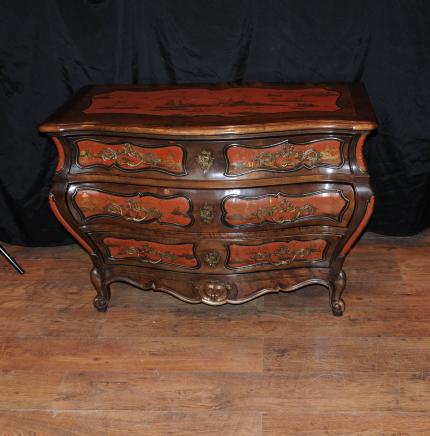 Antique Französisch Lacquer Commode Bombe Kommoden Chinoiserie 1900