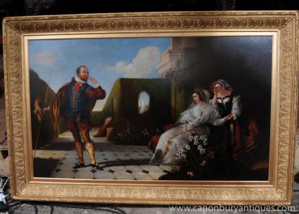 Antique Victorian Ölgemälde Portrait Court Jester Maidens 1860 Antique Victorian Ölgemälde Portrait Court Jester Maidens 1860