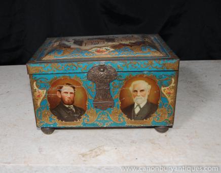 Englisch Antique Tin Co-Operative Box Schmuck Schmuck Fall Englisch Antique Tin Co-Operative Box Schmuck Schmuck Fall