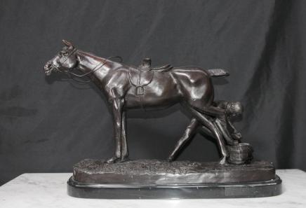 Englisch Bronze Casting Pferd Blacksmith Rustic Scene