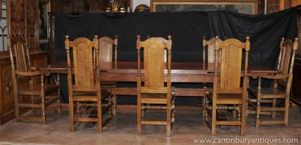 Englisch Oak Refektoriumstisch Set William Mary Farmhouse Chairs