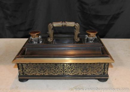 Französisch Antique Boulle Inlay Inkwell Desk Writing Set 1840