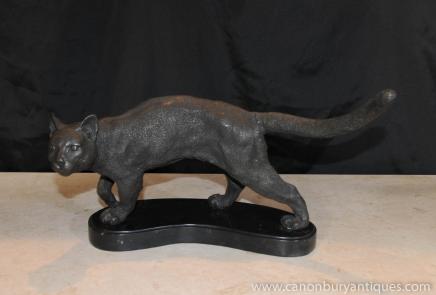 Französisch Bronze Cat Statue Casting Marble Base