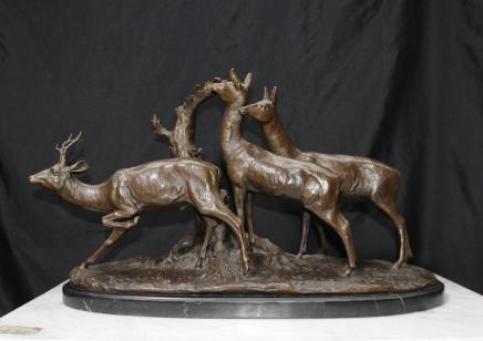 Französisch Bronze Stag Deer Familie Statue Casting