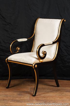 Französisch Empire Black Lacquer Arm Chair Sitz Sessel Französisch Empire Black Lacquer Arm Chair Sitz Sessel