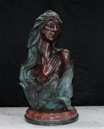 French Bronze Art Nouveau Female Bust Statue Casting French Bronze Art Nouveau Female Bust Statue Casting