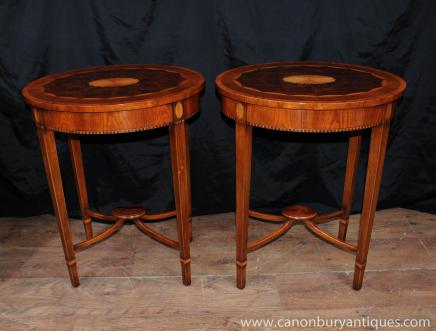 Paar Regency Sheraton Walnut Inlay Beistelltische Cocktail Table